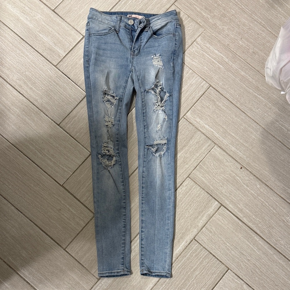 SO Light Blue Distressed Skinny Jeans